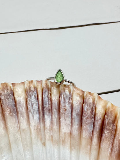 Green Seaglass Ring Silver
