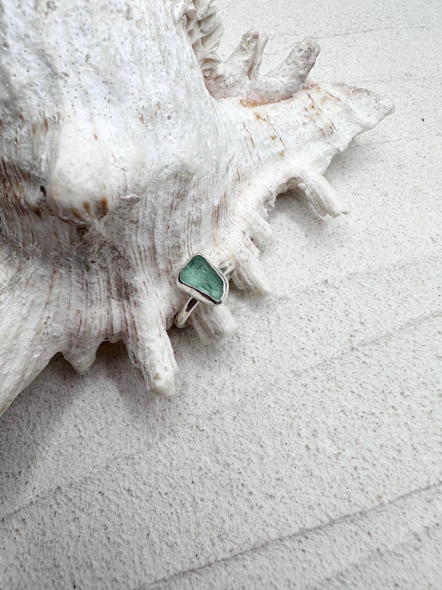 Silver Seaglass Ring in Light Blue