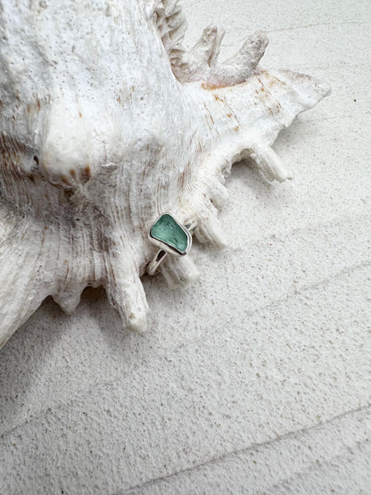 Silver Seaglass Ring in Light Blue