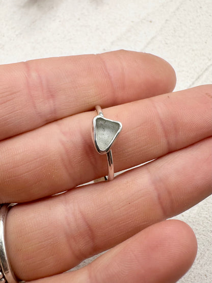 Silver Seaglass Ring in White
