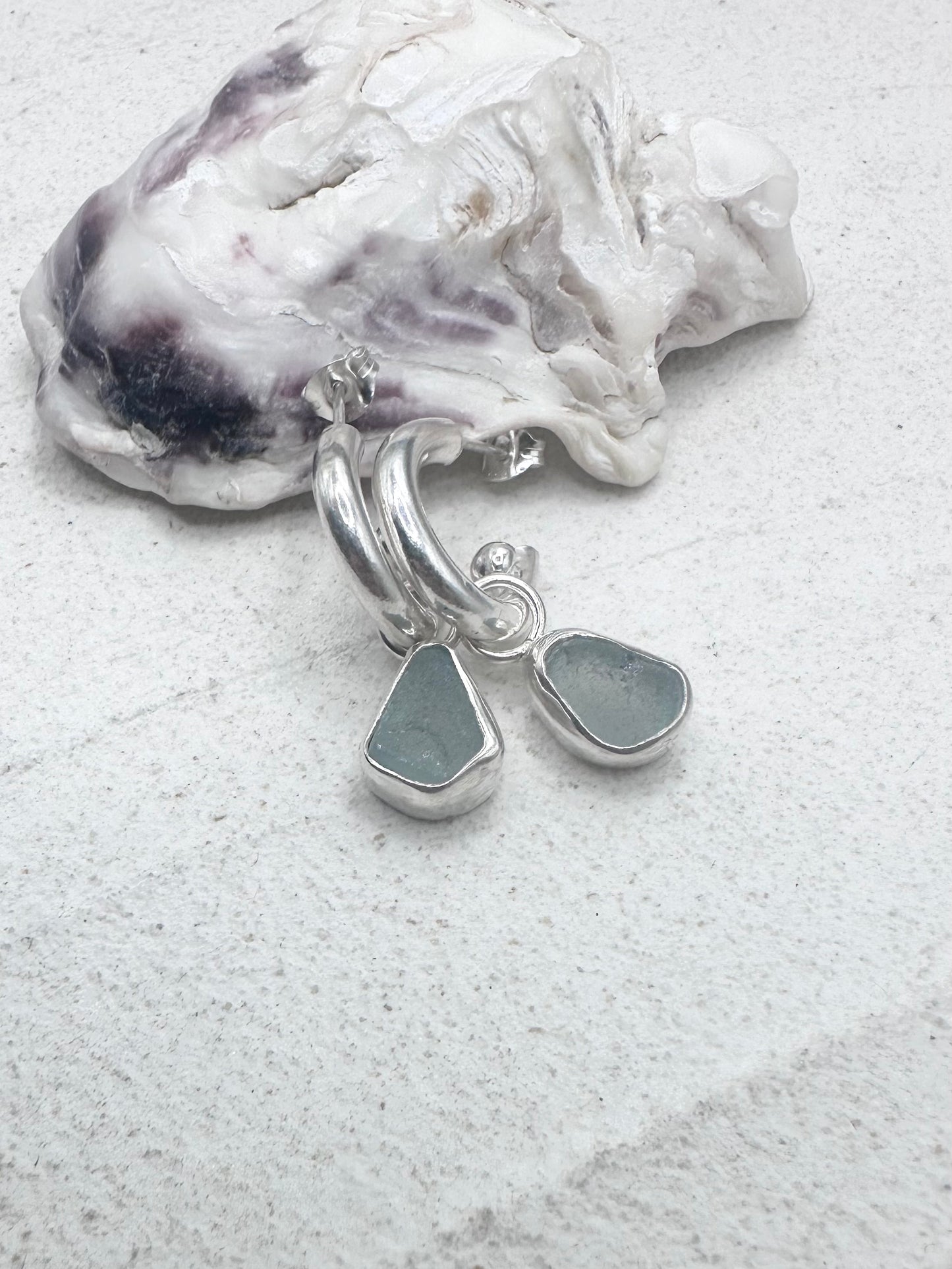 Silver Seaglass Charms in Light Teal