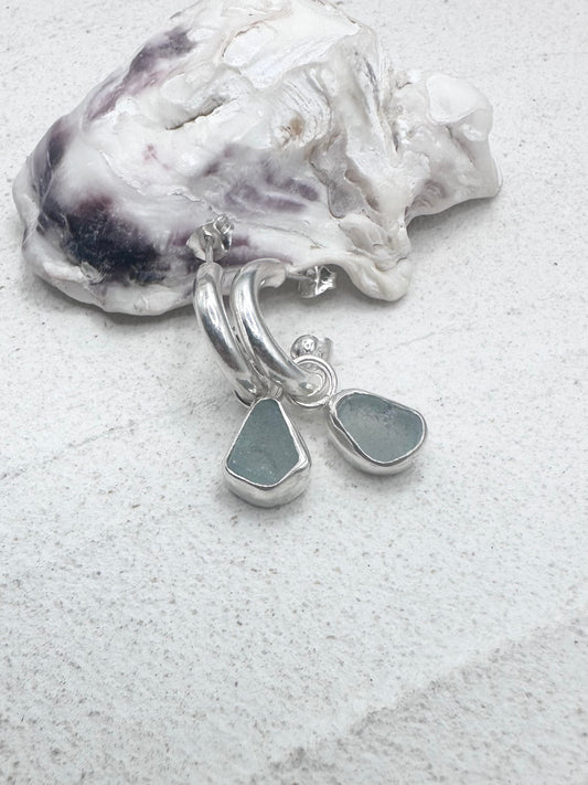Silver Seaglass Charms in Light Teal