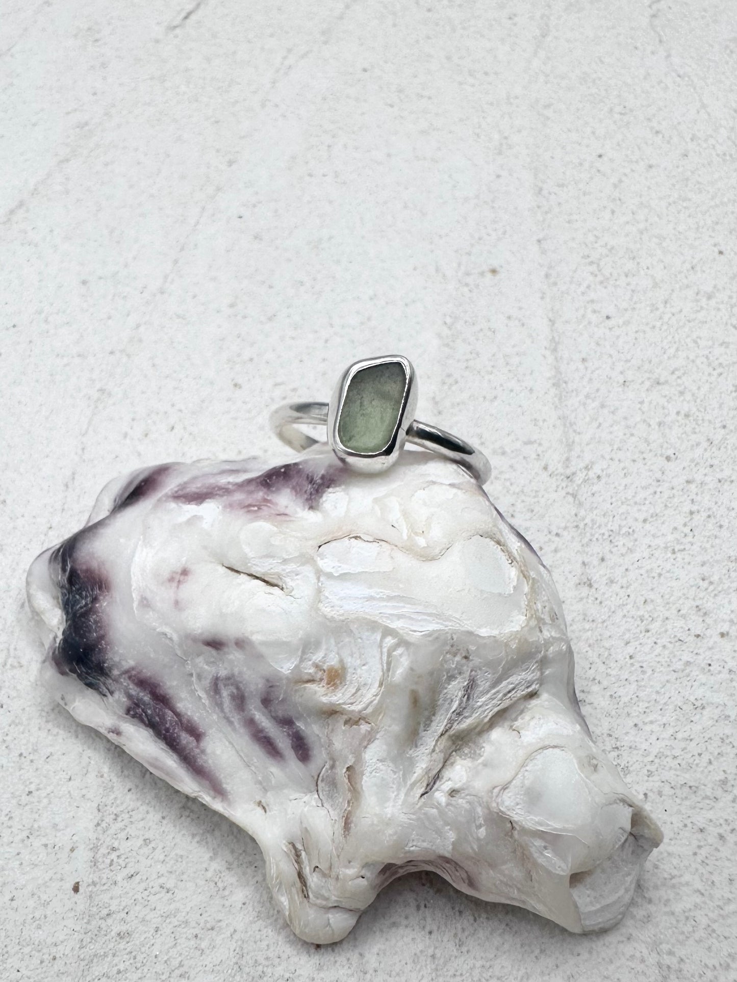 Light Green Seaglass Ring Silver