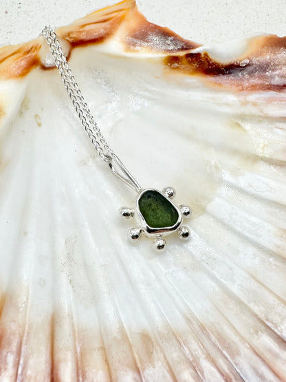 Green Sunburst Pendant Silver