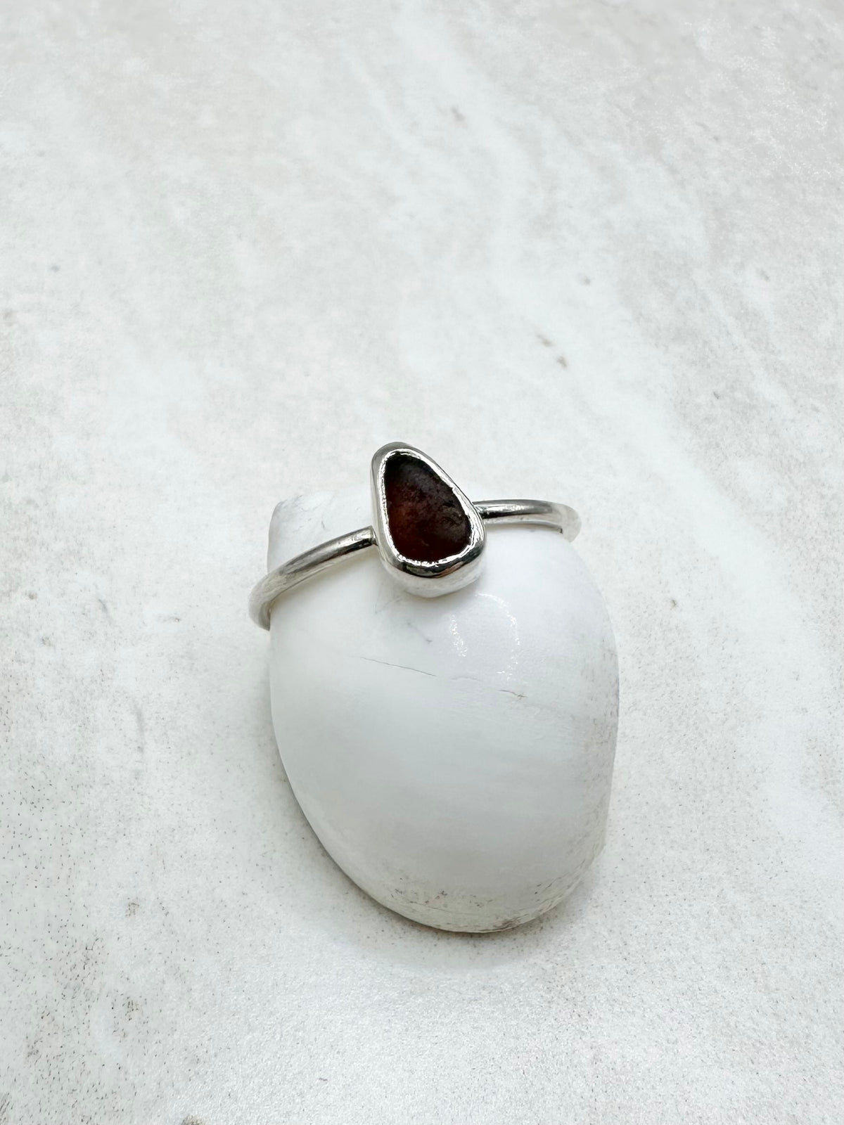 Amber Seaglass Ring Silver - S