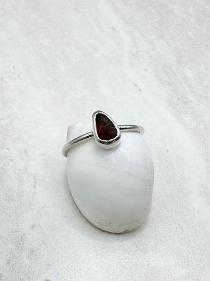 Amber Seaglass Ring Silver - S