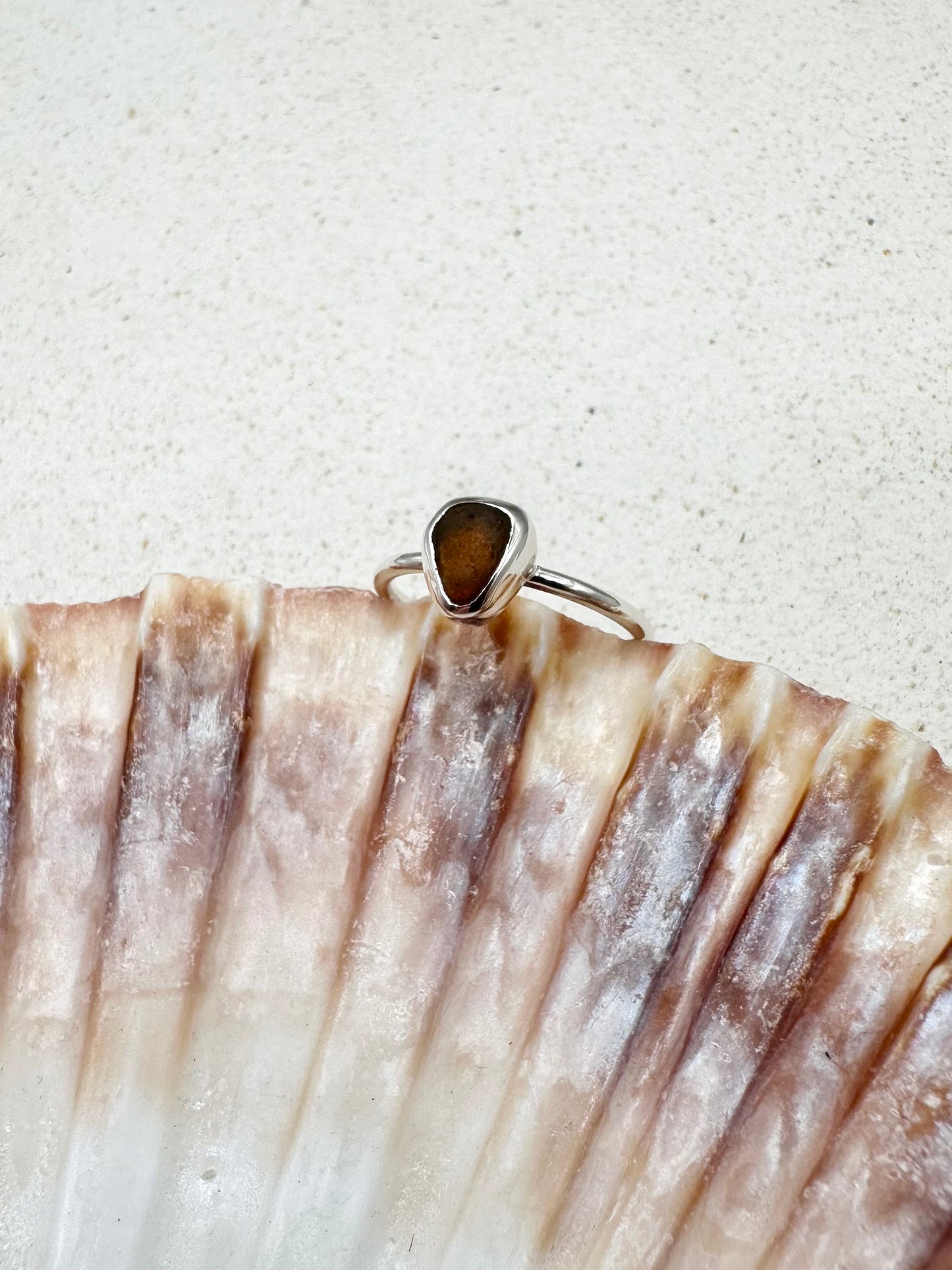 Amber Seaglass Ring Silver