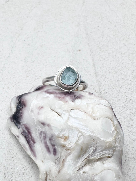 Light Blue Seaglass Ring Silver