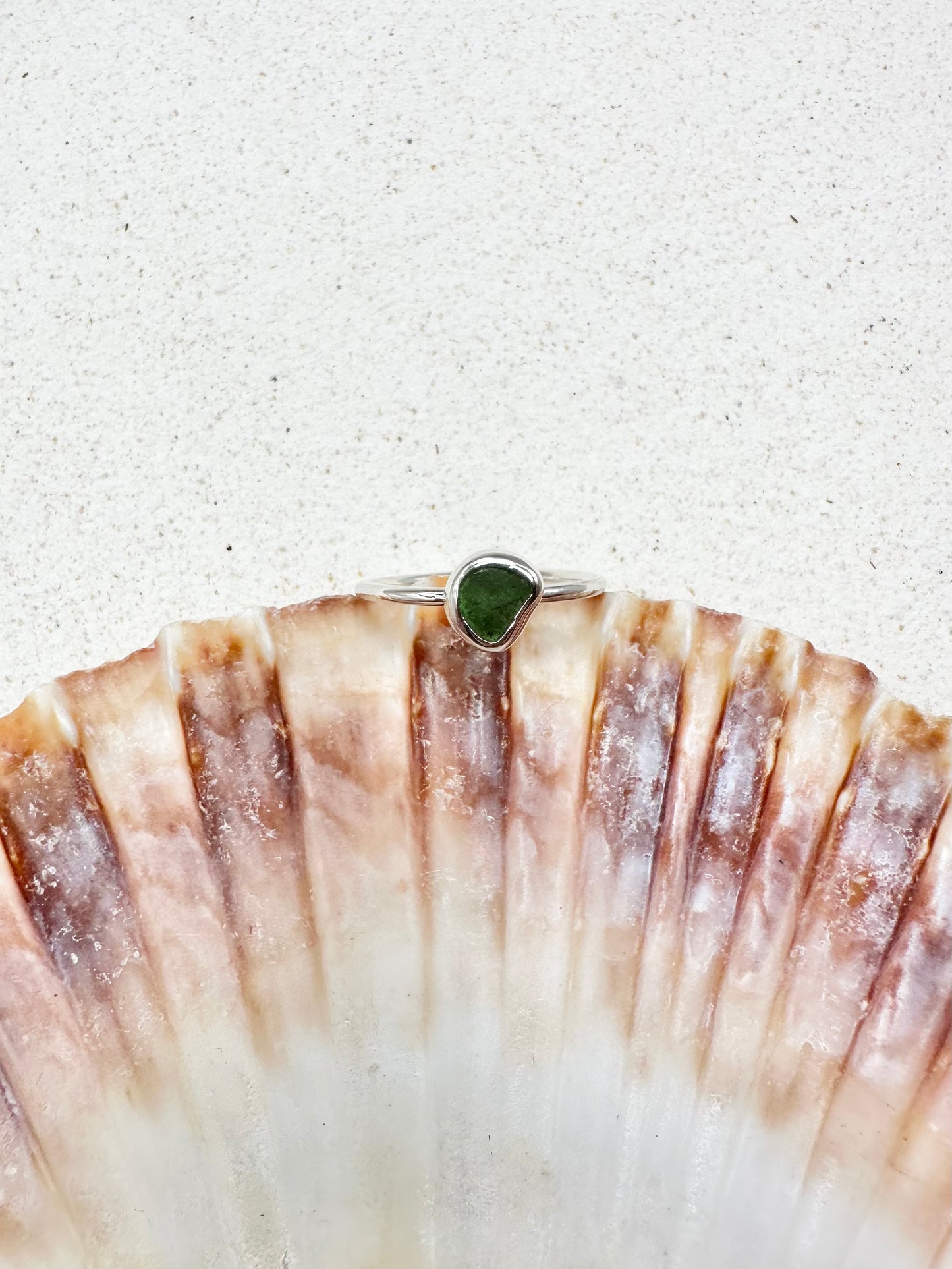 Green Seaglass Ring Silver