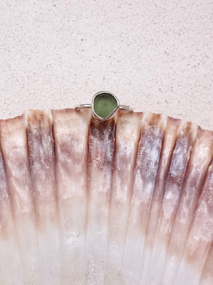 Light Green Seaglass Ring Silver