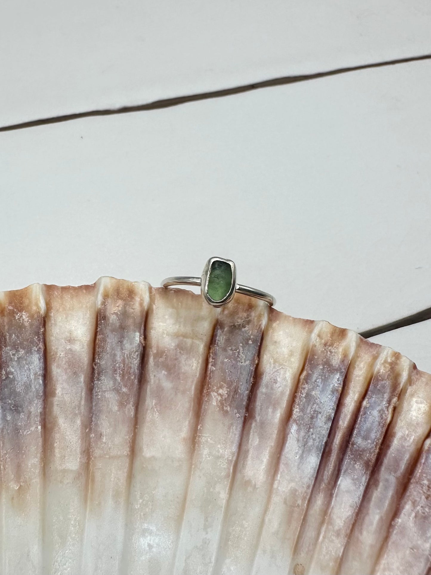 Green Seaglass Ring Silver
