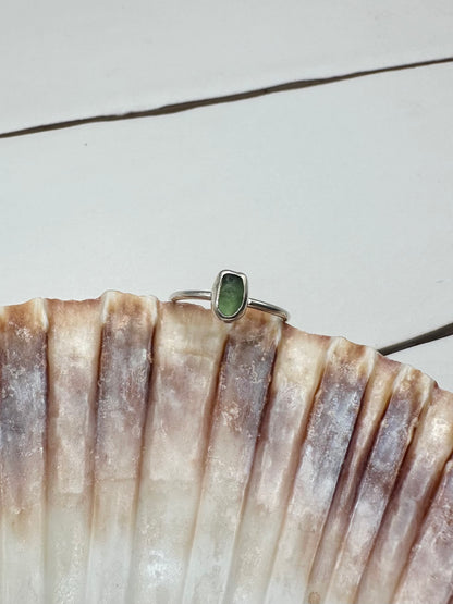Green Seaglass Ring Silver