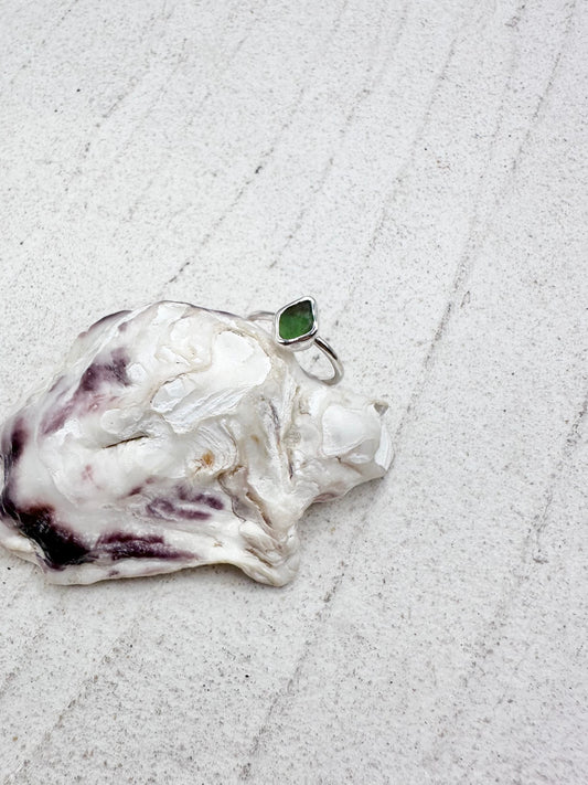 Green Seaglass Ring in Silver