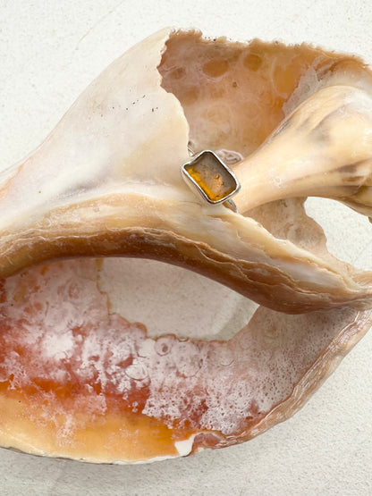 Sterling Silver & Seaglass Ring in Amber