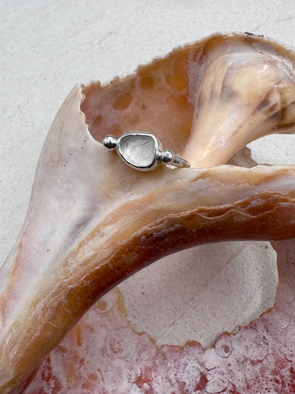 Silver Seaglass Ring in White