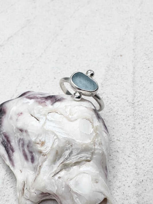 Light Blue Seaglass Ring Silver