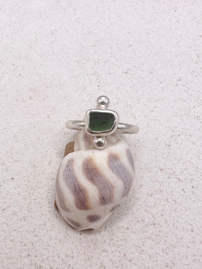 Green Seaglass Ring Silver