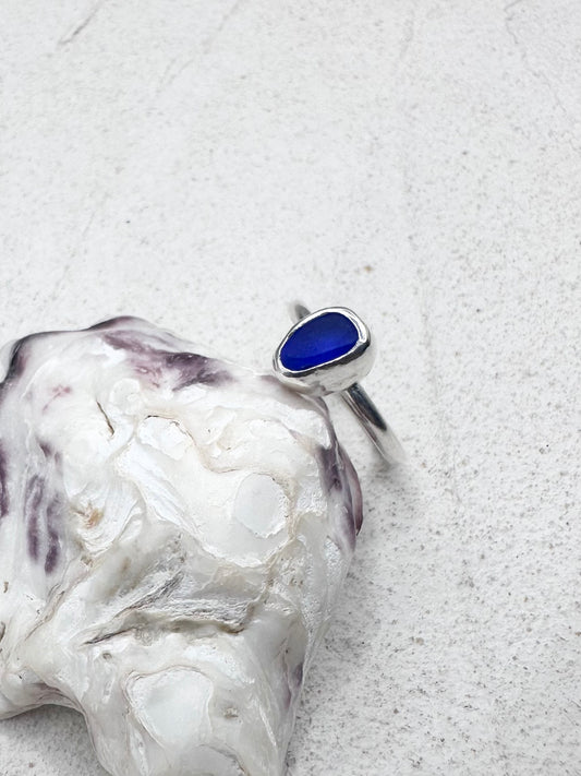 Blue Seaglass Ring Silver