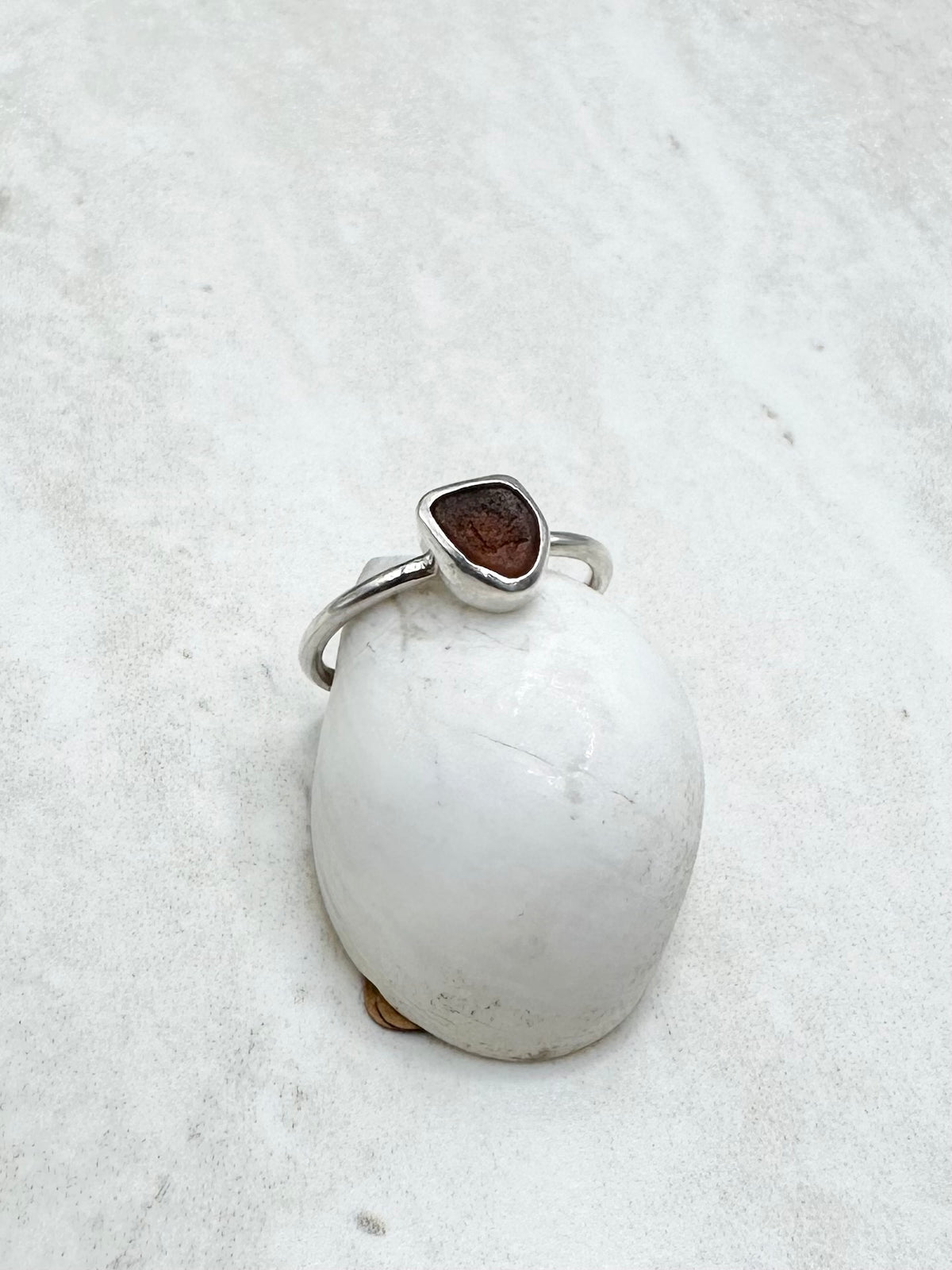 Amber Seaglass Ring Silver - L