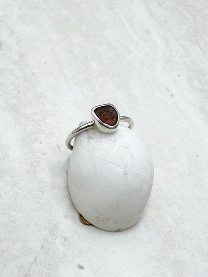 Amber Seaglass Ring Silver - L