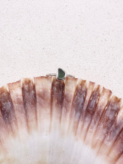 Green Seaglass Ring Silver