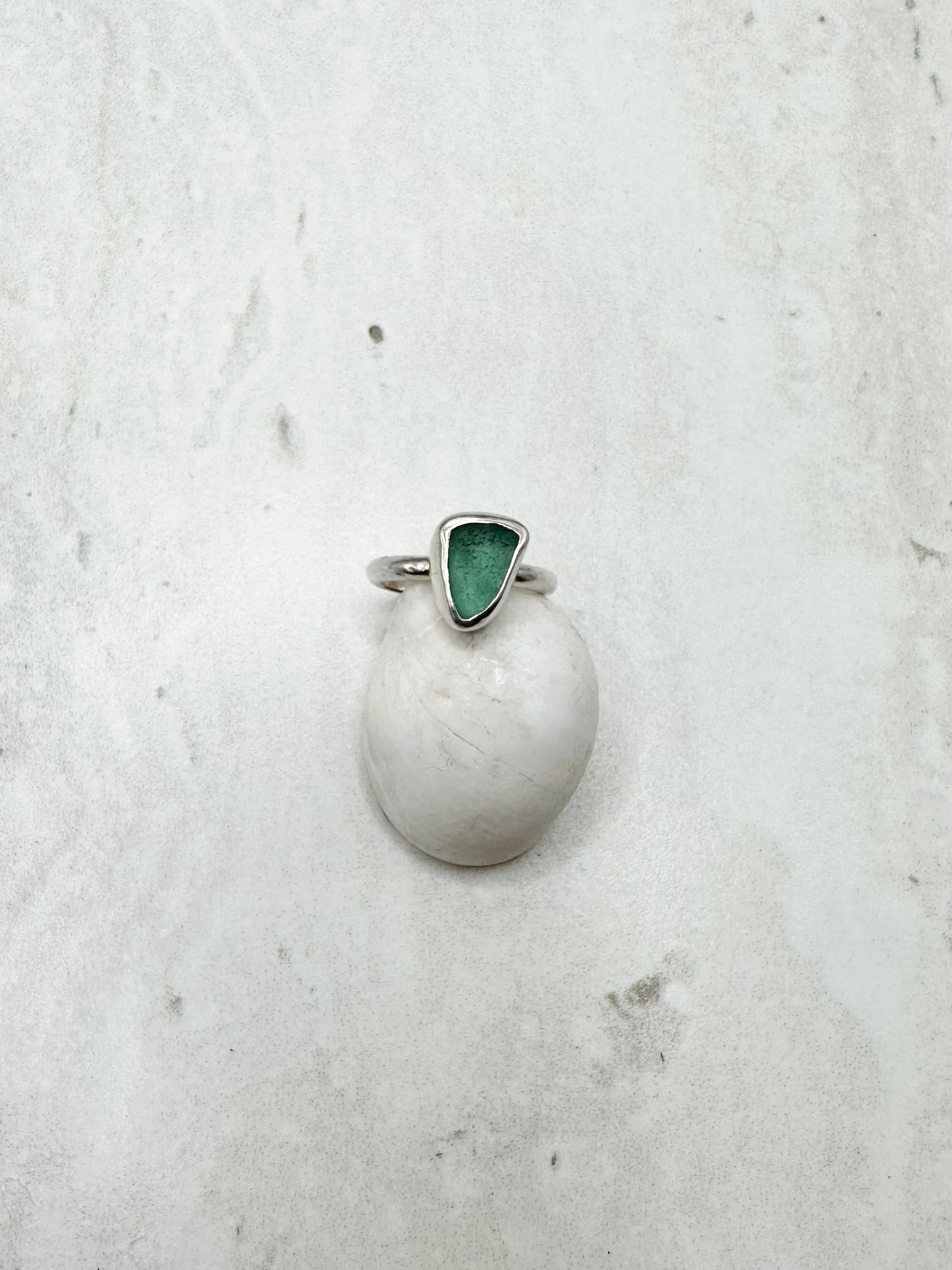 Teal Seaglass Ring Silver - H