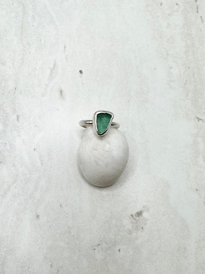 Teal Seaglass Ring Silver - H