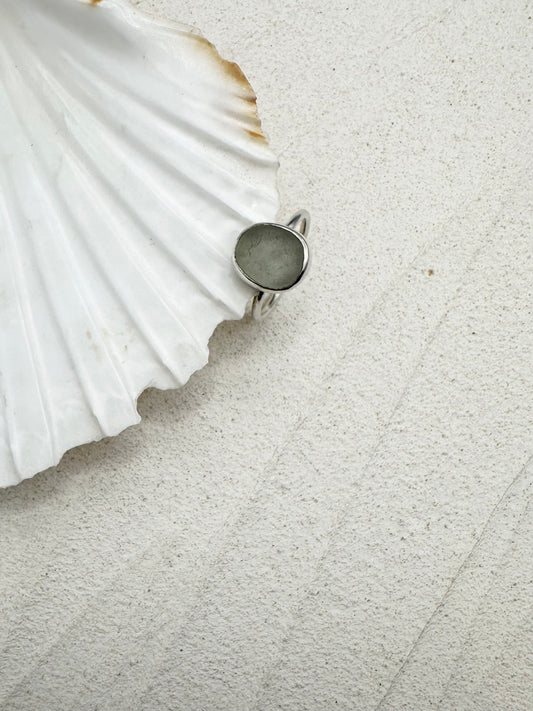 Silver Seaglass Ring in White