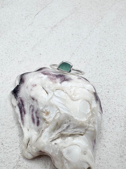 Light Teal Seaglass Ring Silver