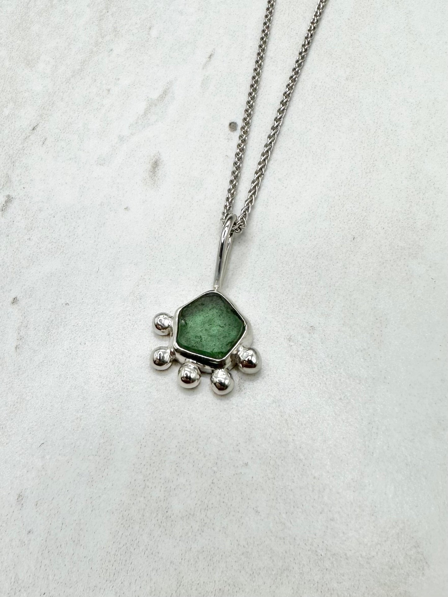 Green Sunburst Pendant Silver