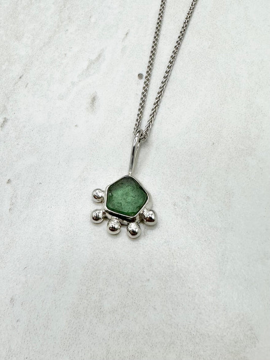 Green Sunburst Pendant Silver