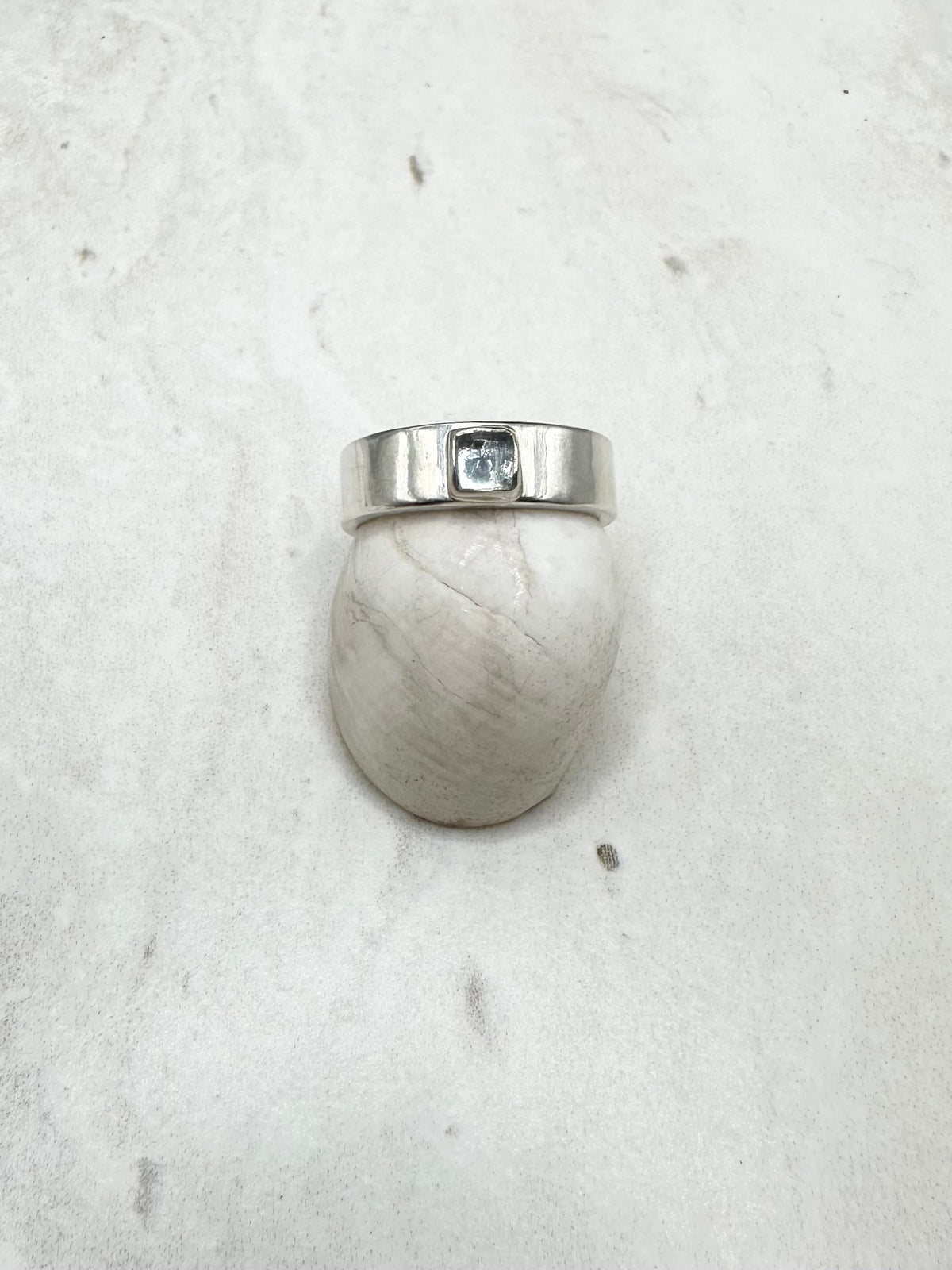 Square Aquamarine Ring Silver - O