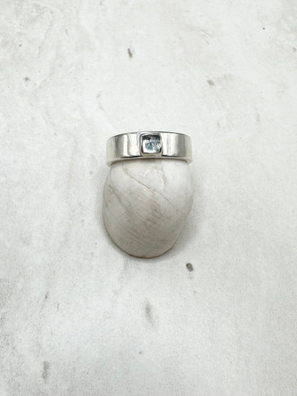 Square Aquamarine Ring Silver - O