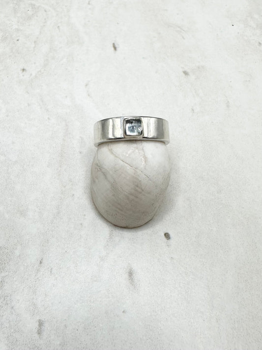 Square Aquamarine Ring Silver - O
