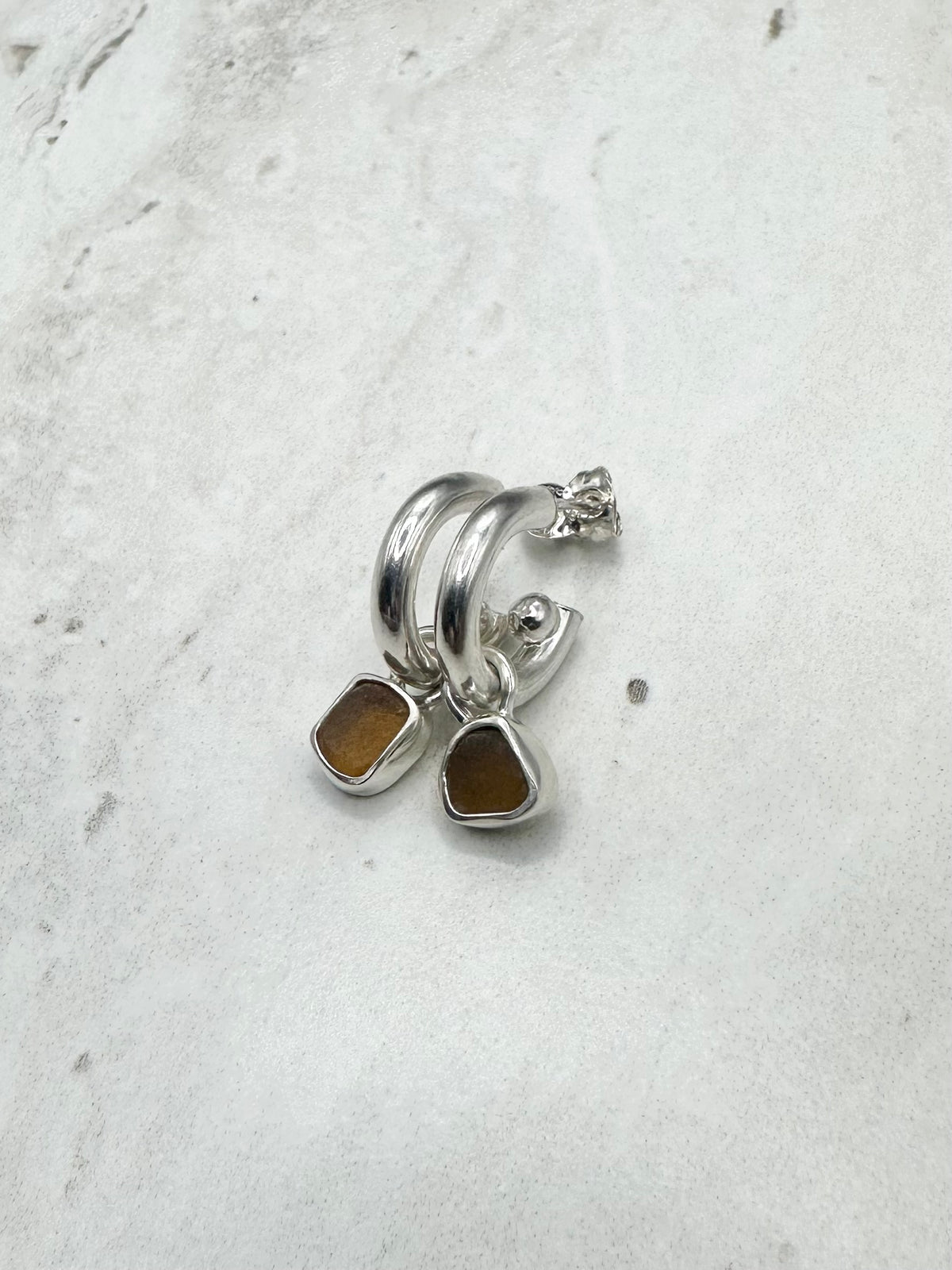 Amber Seaglass Charms Silver