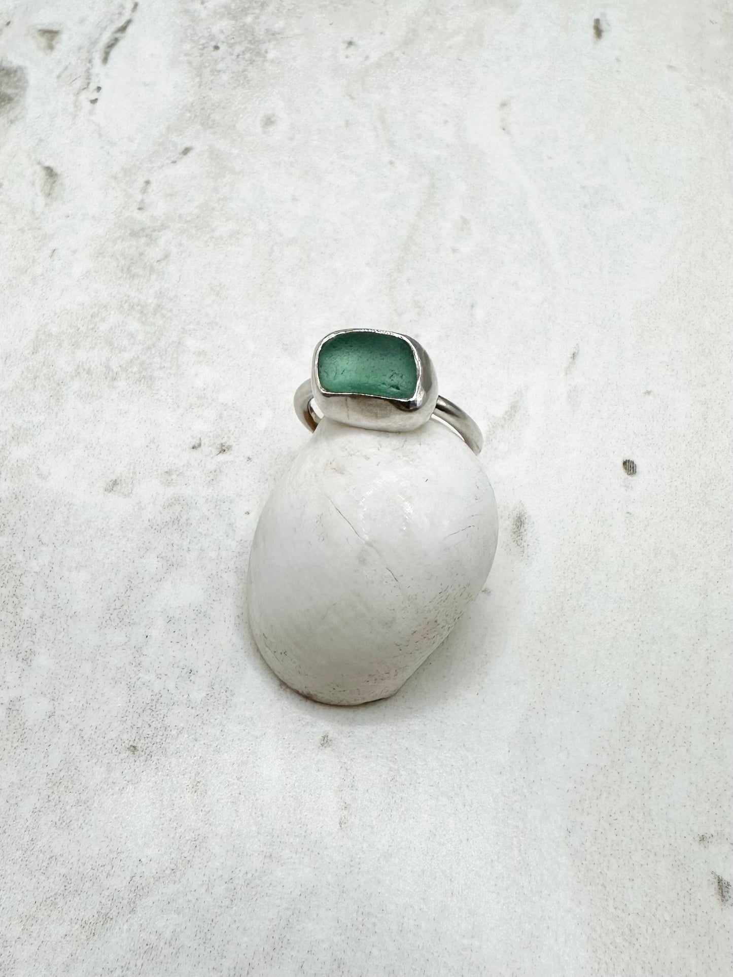 Teal Seaglass Seaglass Ring Silver - H