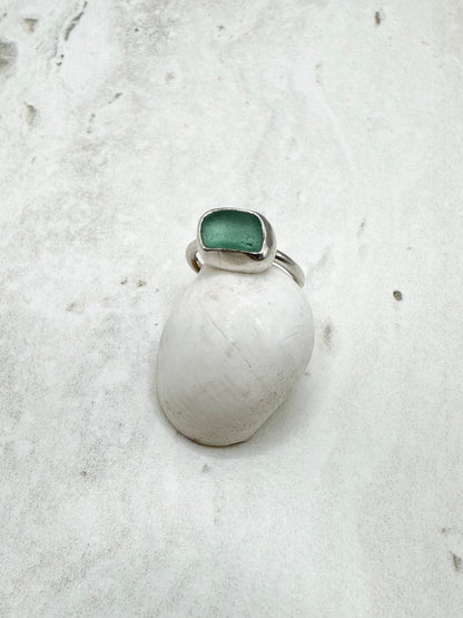 Teal Seaglass Seaglass Ring Silver - H