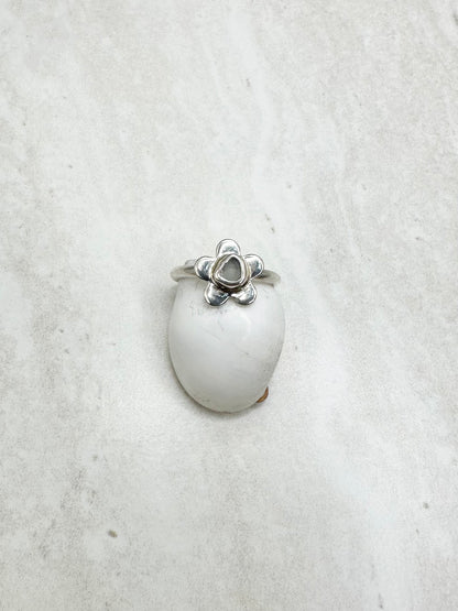 Light Blue Seaglass Flower Ring Silver - M