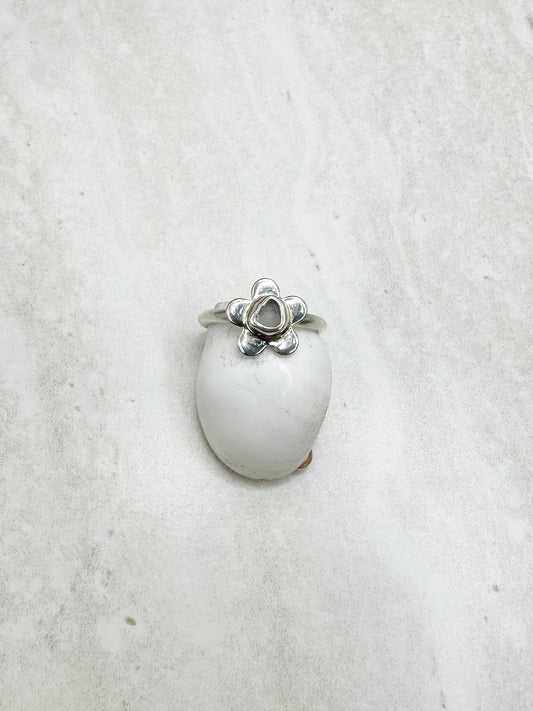 Light Blue Seaglass Flower Ring Silver - M