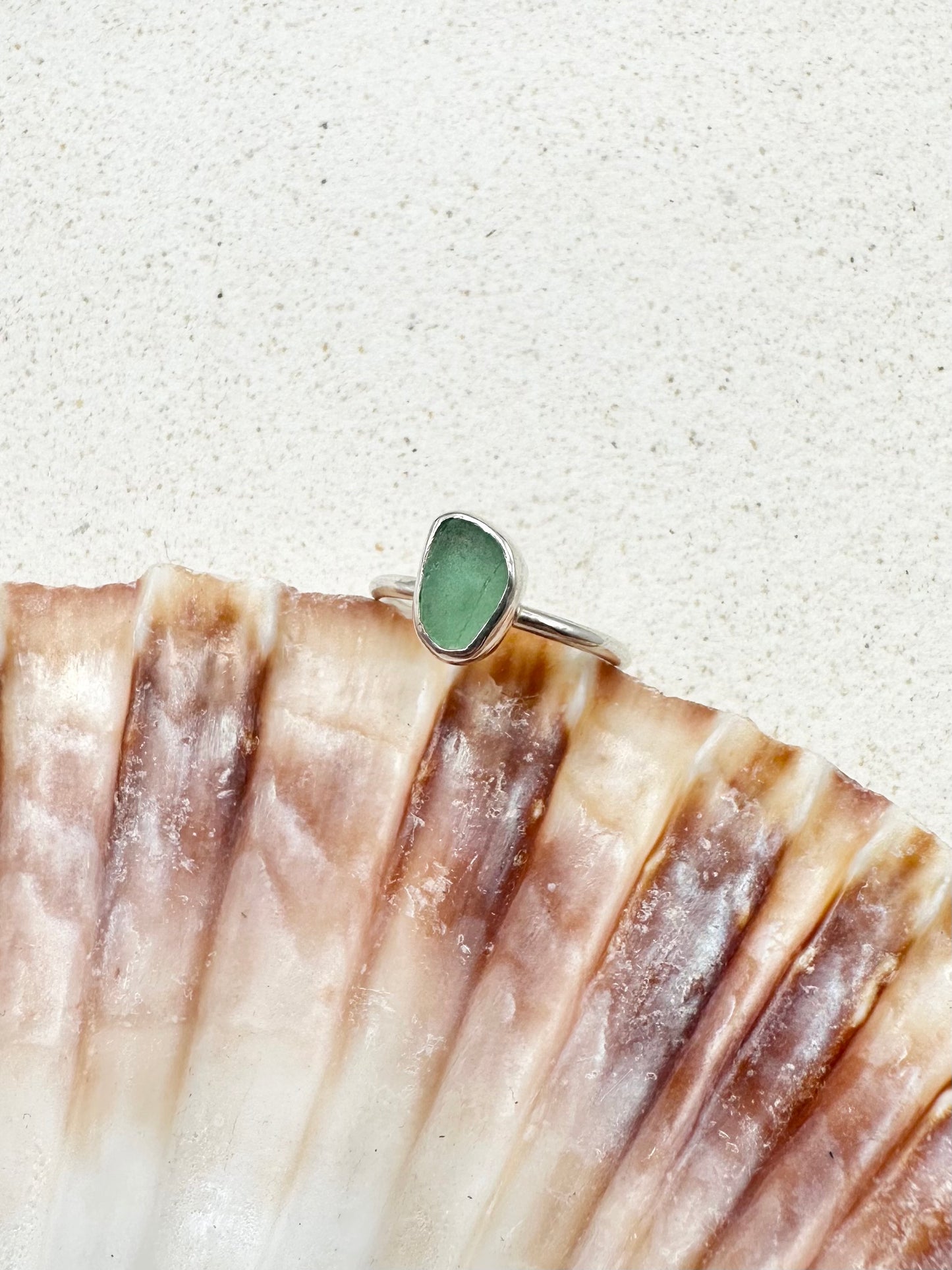 Light Green Seaglass Ring Silver