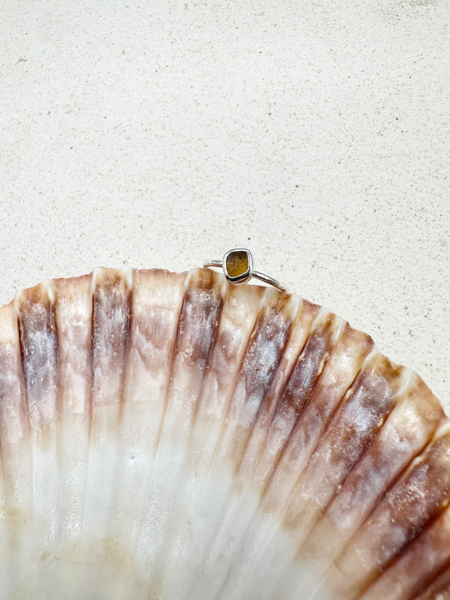 Amber Seaglass Ring Silver