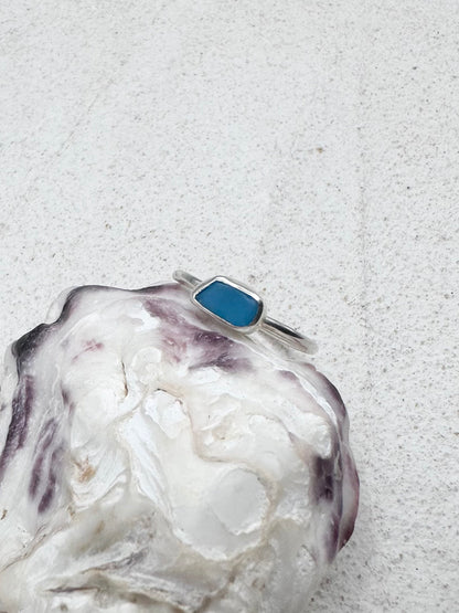 Frosted Blue Seaglass Ring Silver