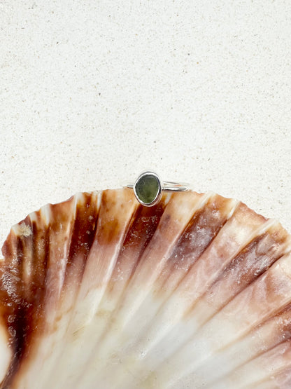 Green Seaglass Ring Silver