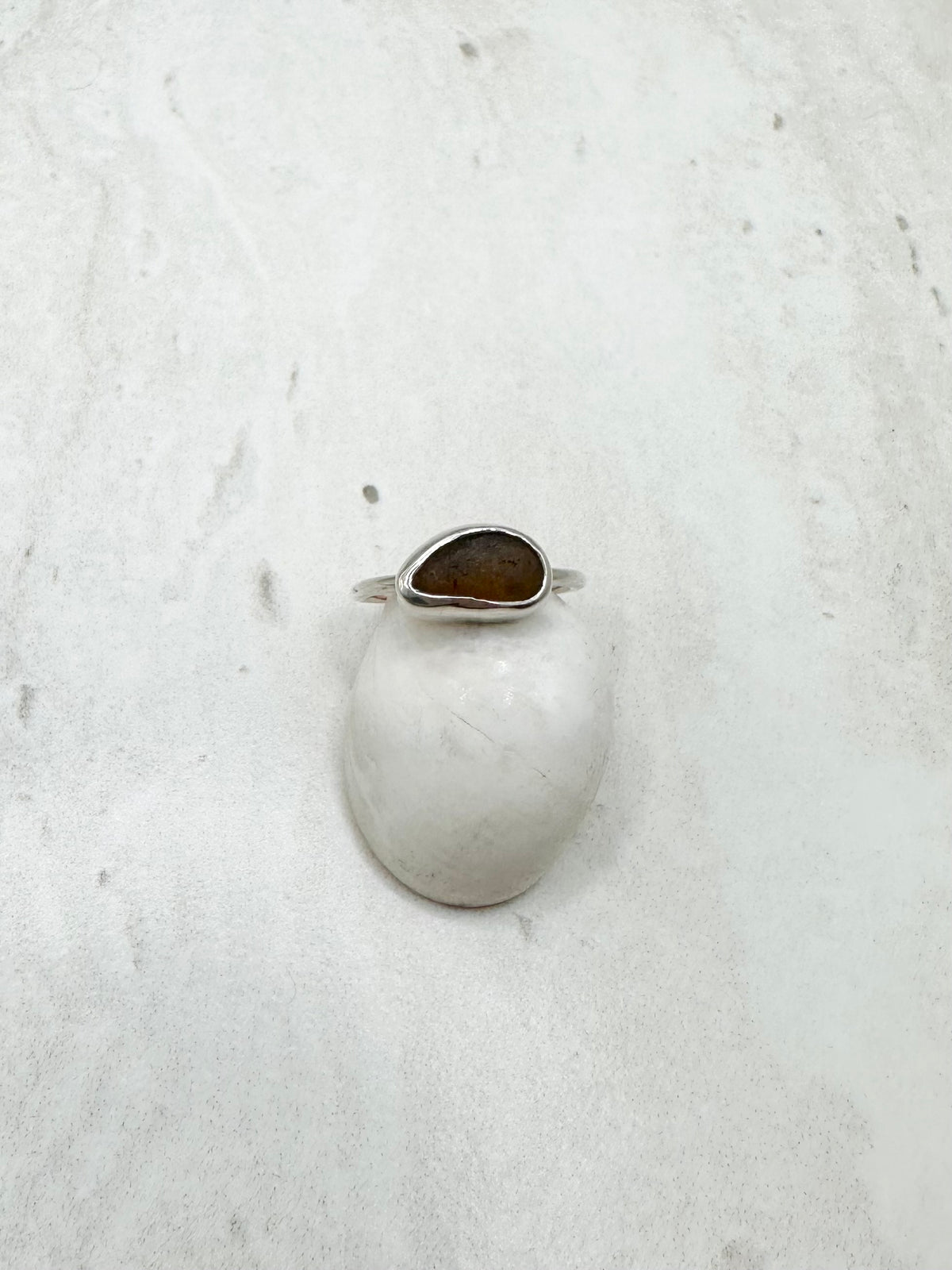 Amber Seaglass Ring Silver - M.5
