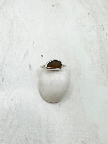Amber Seaglass Ring Silver - M.5