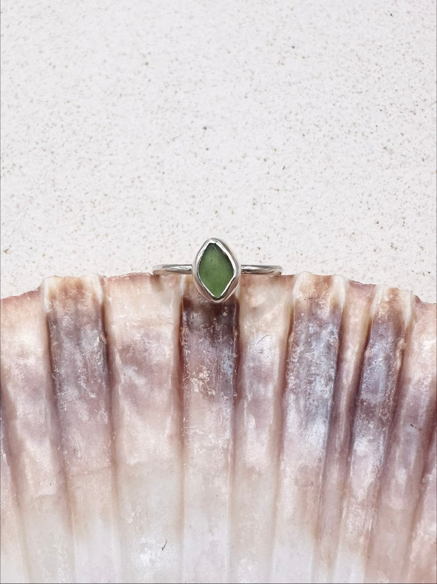 Light Green Seaglass Ring Silver