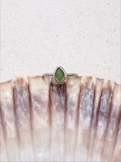 Light Green Seaglass Ring Silver