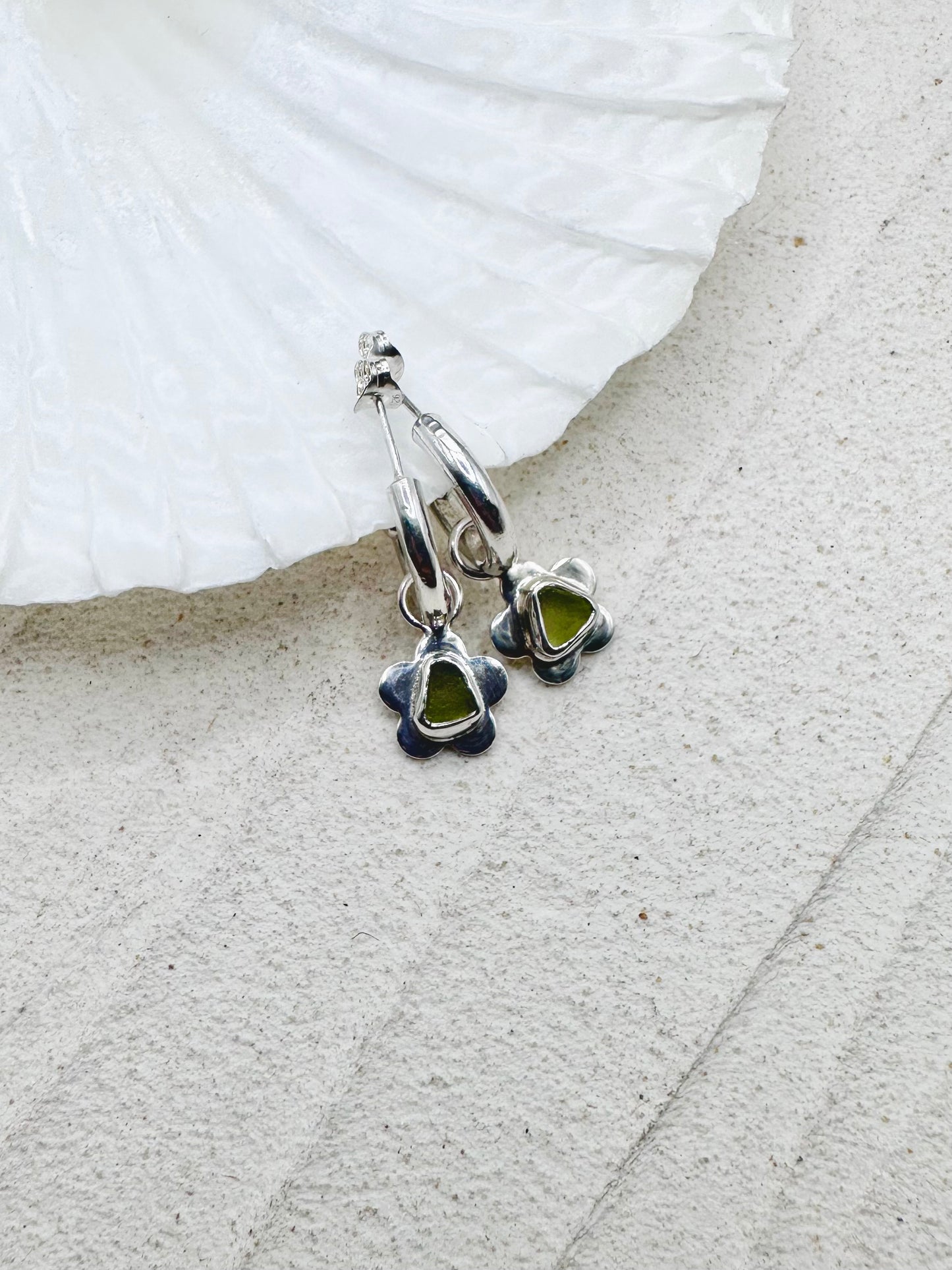 Flower Seaglass Charms in Green