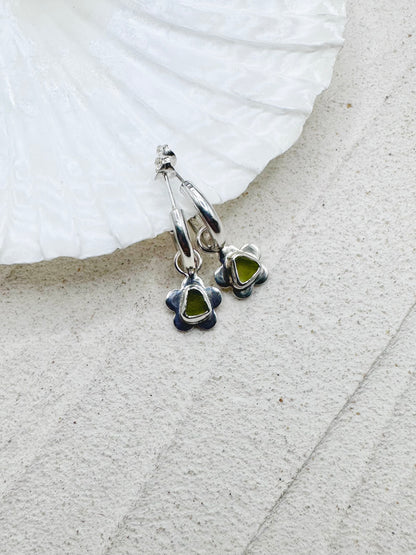 Flower Seaglass Charms in Green