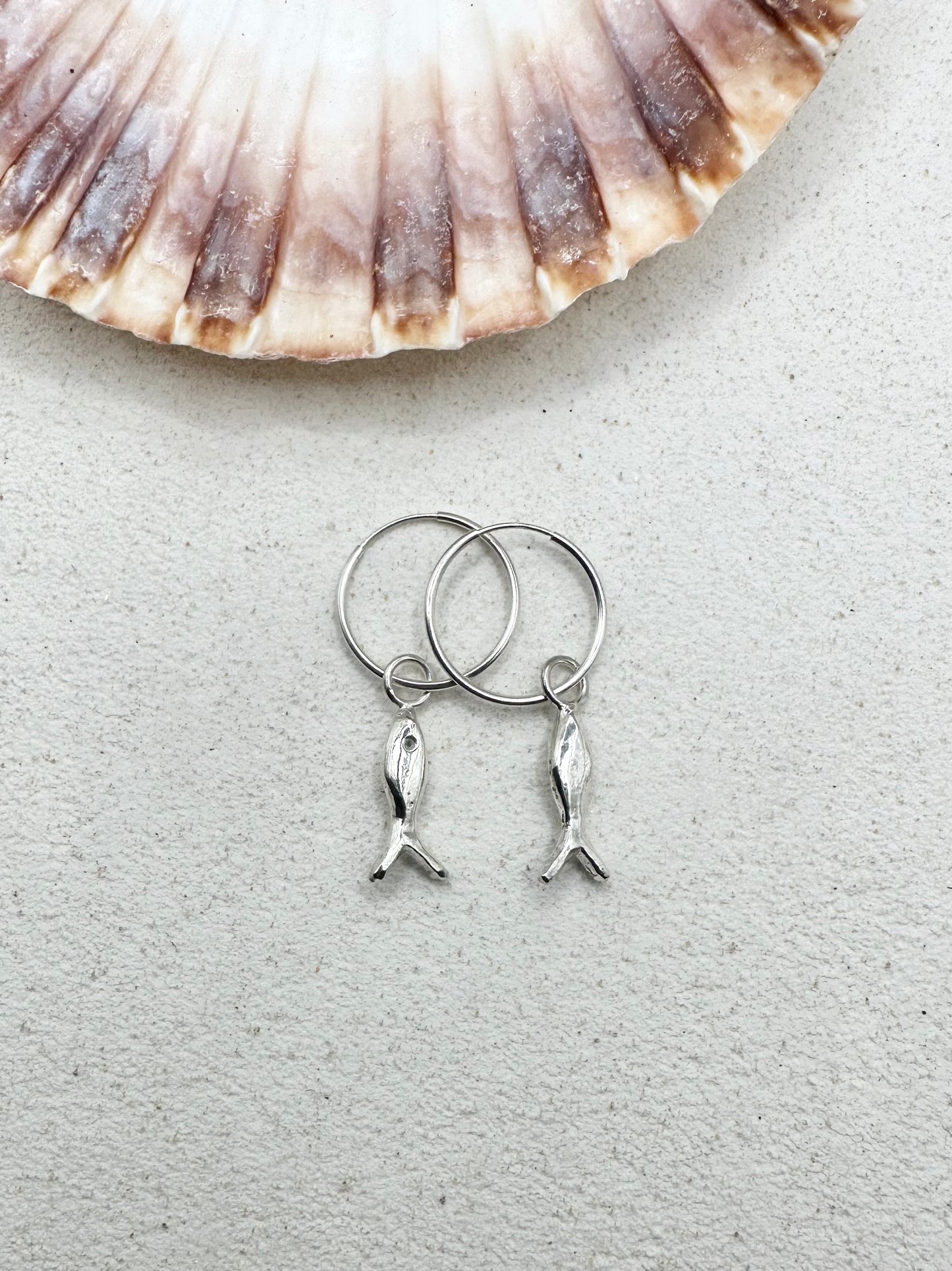 Chunky Fish Charm Earrings Silver